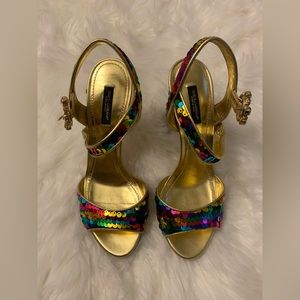 Dolce & Gabbana Sequined Leather Sandals, Multicolor, Size EU 39